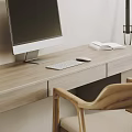 Modern Home Office Desk and Chair Set with Bookshelf Computer Desk Lamp and Potted Plant