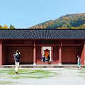 Ancient Traditional Architecture With Red Walls Black Tiled Roof Red Pillars And Courtyard