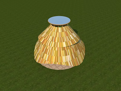 Dome Shaped Structure With Yellow Striped Surface And Blue Circular Top On Green Grass Field 3d model