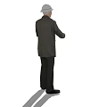 Man Wearing Gray Coat White Hat Black Pants And White Beard Standing With Gesturing Hands