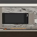 Modern TV Wall Design With Marble Texture Background And Wooden Shelves Platform 3d model