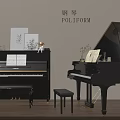 Artistic Musical Instruments And Painting Supplies With Black Pianos Frames Sheet Music And Decorative Plants