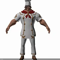 Man Dressed As Chef In White Uniform With Chef Hat Red Scarf And Gold Accents