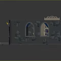 Cartoon Scene With Gray Stone Walls Blue Curtains Small Characters And Telescope
