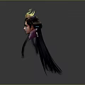 Game and Movie Character Featuring Long Black Hair Golden Headdress and Necklace in Fantasy Style