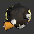 Plush Toy Animal Head Design With Red Inner Ears Yellow Eyes And Golden Horn