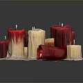 Red and Cream Melted Candles With Irregular Shapes and Wax Drips on Base