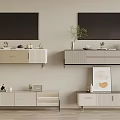 Modern Minimalist TV Stand Featuring TV Decorations Green Plants and Storage Drawers