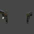 Tactical Weapons Display with Rifle and Pistol Featuring Scope Suppressor and Orange Stripes