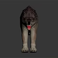 Game Movie Character Ferocious Wolf In Aggressive Posture Open Mouth Red Fangs Detailed Fur Texture