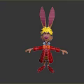 Cartoon Rabbit Character With Pink Ears Yellow Hair Glasses Red Coat Open Arms