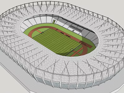 Large Modern Football Stadium Featuring Steel Structure Green Pitch And Running Track 3d model