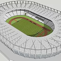 Large Modern Football Stadium Featuring Steel Structure Green Pitch And Running Track