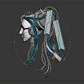 Futuristic Cybernetic Character Mask With Mechanical Blue Accents And Metallic Elements