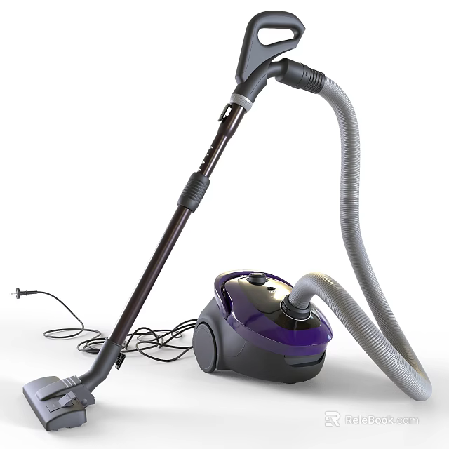 Purple And Gray Vacuum Cleaner With Long Hose Handle And Power Cord For Home Cleaning 3d model 