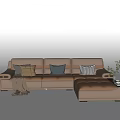 Tan Leather Sectional Sofa With Decorative Pillows Throw Blanket And Side Table Plant 3d model
