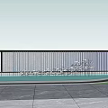 Modern Landscape Wall With Vertical Metal Slats Green Grass And Stone Pavement