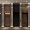 Elegant Hotel Elevator Lobby Interior With Multiple Metallic Elevator Doors And Ceiling Lighting