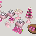 Fresh Pink Fruits Display With Wooden Plates Stacked Dessert Towers And Candy Arrangements