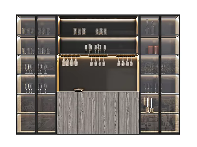 Modern Wine Cabinet With Glass Doors Lighting And Display Shelves For Home Bar 3d model