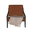 Stylish Orange Single Seater Armchair With Black Frame And Plaid Blanket