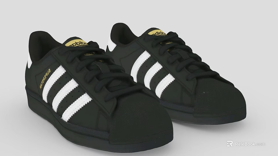 Black Lace Up Sneakers With White Stripes And Low Top Design 3d model 