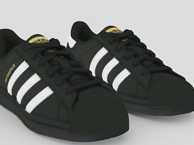 Black Lace Up Sneakers With White Stripes And Low Top Design 3d model