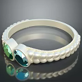 Elegant White Metal Bracelet With Pearl Decorations And Green Blue Gemstones