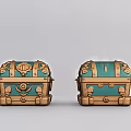 Pair of Turquoise and Gold Treasure Chests With Ornate Designs and Metal Accents
