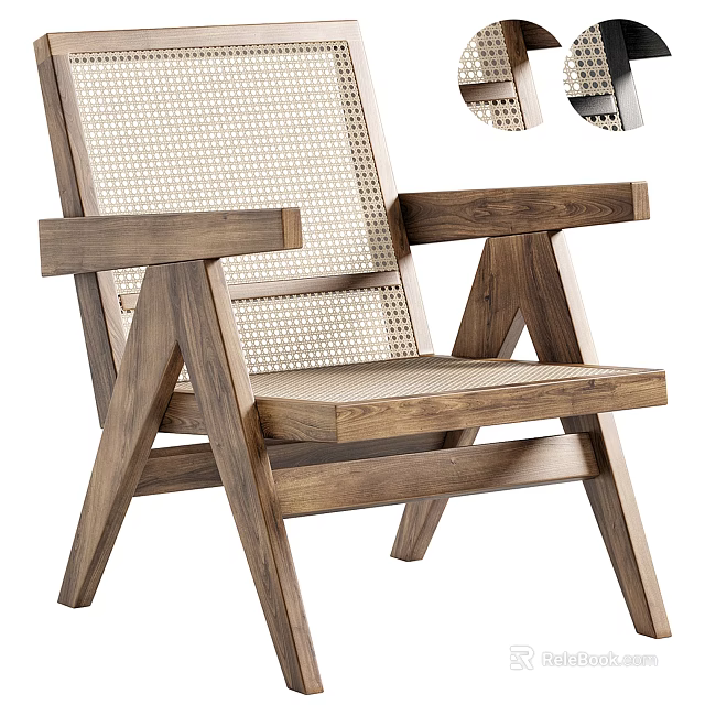Modern Wooden Frame Leisure Chair With Woven Back And Comfortable Seat Design 3d model 