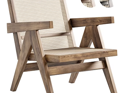 Modern Wooden Frame Leisure Chair With Woven Back And Comfortable Seat Design 3d model
