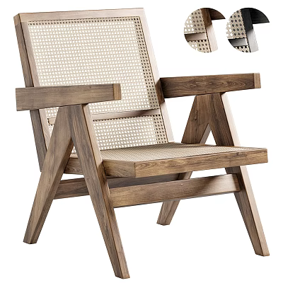 Modern Wooden Frame Leisure Chair With Woven Back And Comfortable Seat Design 3d model