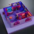Vibrant Cartoon Room 3D Layout With Colorful Furniture Sofa Table And Stained Glass Arched Windows