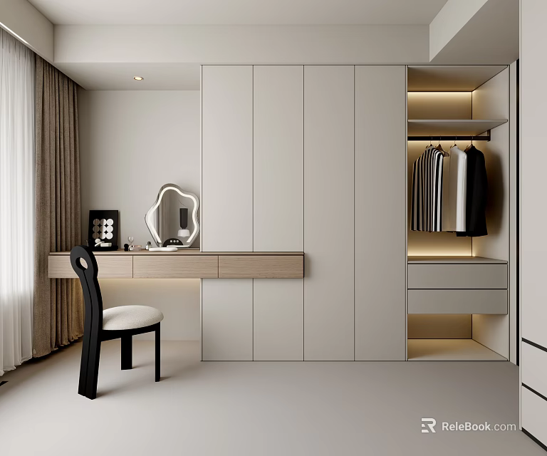 Modern Minimalist Bedroom Interior With Built in Wardrobe And Dressing Table 3d model