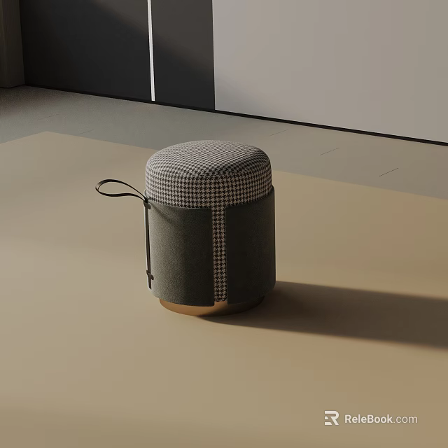 Modern Gray Side Table With Round Houndstooth Top And Leather Handle Design 3d model 
