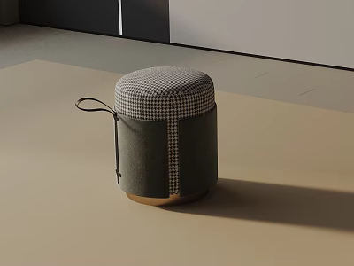 Modern Gray Side Table With Round Houndstooth Top And Leather Handle Design 3d model