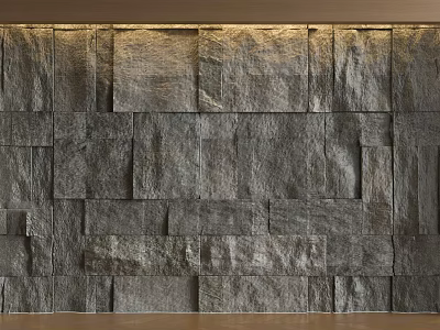 Textured Stone Bed Background Wall In Modern Interior With Warm Lighting 3d model