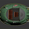 Green Circular Rusty Weapon With Cockpit Transparent Canopy Red Seats And Side Cannon Barrels