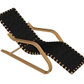 Black Woven Lounge Chair with Light Wooden Frame and Curved Armrest for Comfortable Relaxation