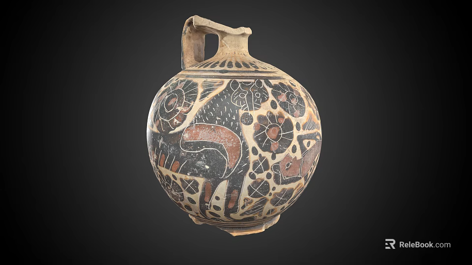 Traditional Handcrafted Ceramic Vessel With Intricate Animal And Floral Patterns 3d model 