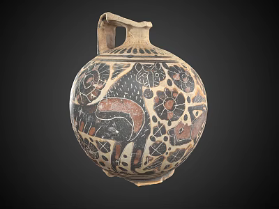 Traditional Handcrafted Ceramic Vessel With Intricate Animal And Floral Patterns 3d model