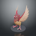 Detailed 3D Flying Creature with Red Beige Feathers Outstretched Wings on Black Base