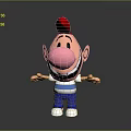 Smiling Cartoon Character Creature With Red Hair Big Nose Blue White Striped Shirt