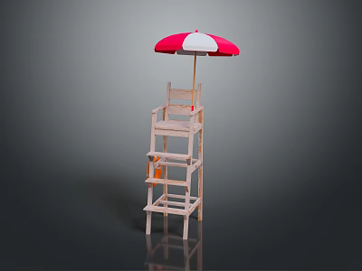 Wooden Multi Tiered Outdoor Furniture With Red And White Umbrella Seat And Storage Shelf 3d model
