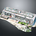 Detailed Architectural Model Structure Of Multi Story Building With Windows Roof And Green Plants