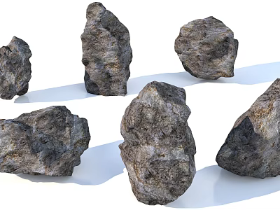 Natural Stones With Various Shapes As 3D Rendered Models On White Surface 3d model