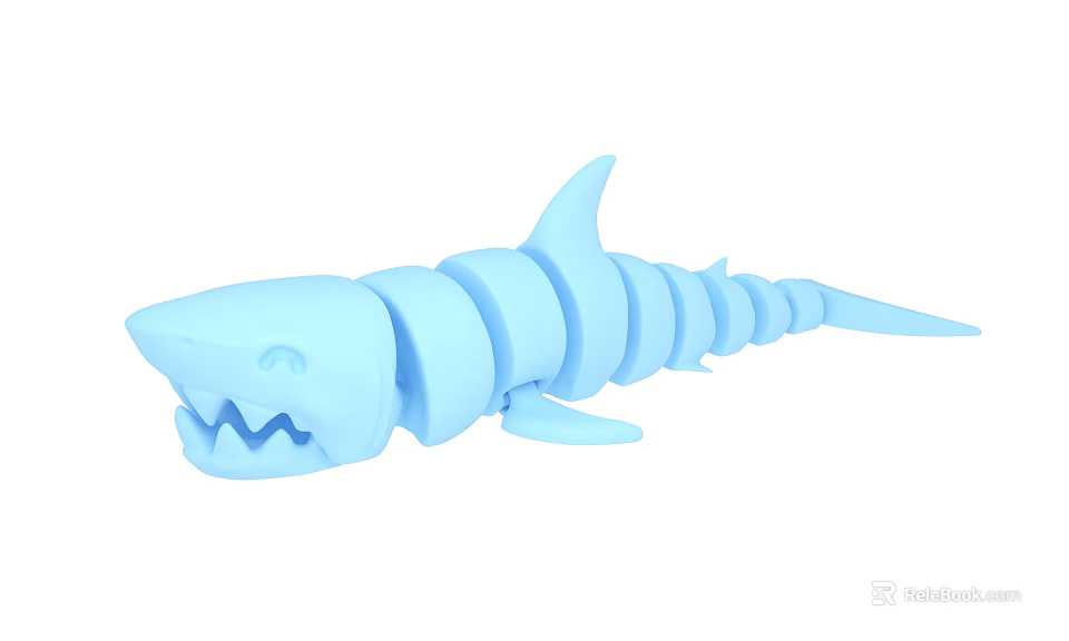 Blue Segmented Shark Toy With Cartoon Style And Sharp Teeth Design 3d model
