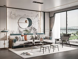 New Chinese Living Room Sofa Combination 3d model