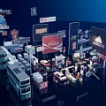 City Public Facilities With Double Decker Buses Billboards And Store Signs