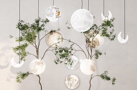 Moon Chandelier Children's Planet Moon Chandelier Concrete Decorative Lamp Planet Chandelier Moon Wall Lamp Personalized Chandelier Creative Chandelier 3d model